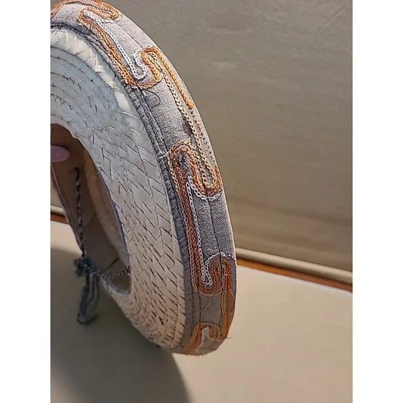 Vintage Straw Hat Woven With Design Embroidered Orange‎ Yellow Small 7" Opening - Picture 10 of 16